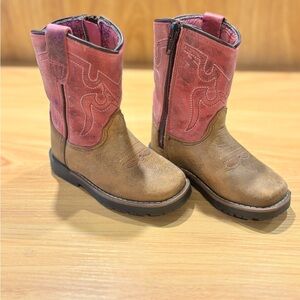 Kids' Pink and Brown Western Leather Boots